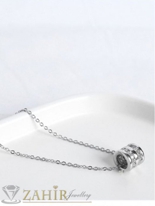 Дамски бижута - Кристална стоманена висулка 0,7 см с бели циркончета на нежна верижка 45 или 50 см,неръждаема стомана - K2047